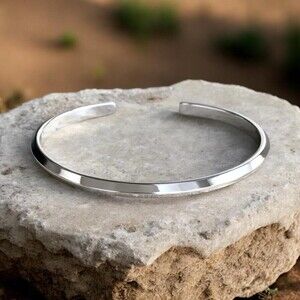 Shiny Sterling Silver Pyramid Open Cuff Bangle Bracelet